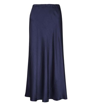 Finery + Alberte Navy Satin Midi Skirt