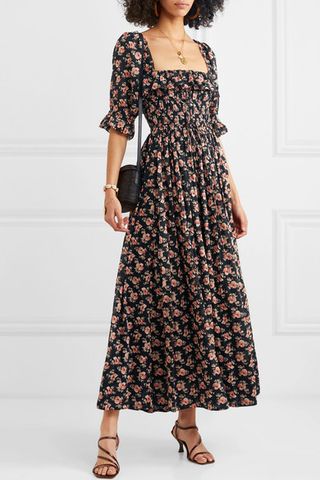 Dôen + Sol Shirrted Floral-Print Cotton-Voile Max Dress