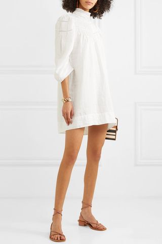 Dôen + Georgia Lace-Trimmed Pintucked Ramie Mini Dress