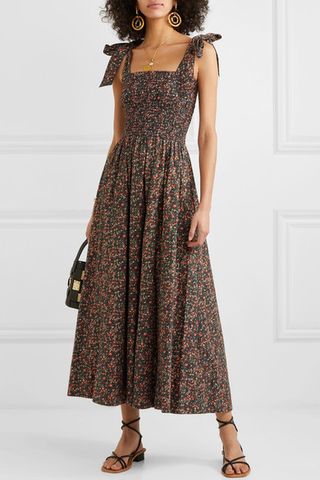 Dôen + Jasmine Shirred Floral-Print Cotton-Poplin Maxi Dress