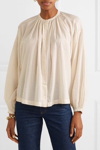 Dôen + O'Keeffe Gathered Cotton-Voile Blouse