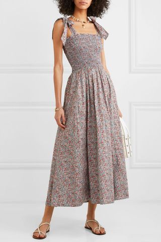 Dôen + Jasmine Shirred Floral-Print Cotton-Poplin Maxi Dress