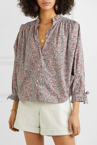 Dôen + Rose Gathered Floral-Print Cotton-Poplin Blouse