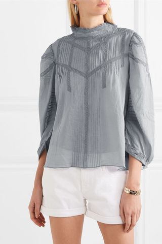 Dôen + Albertine Lace-Trimmed Pintucked Ramie Blouse