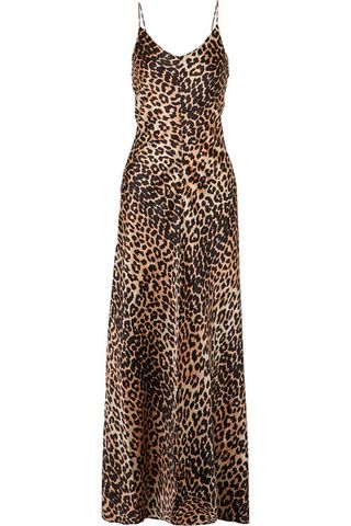 Ganni + Leopard-Print Stretch-Silk Satin Maxi Dress