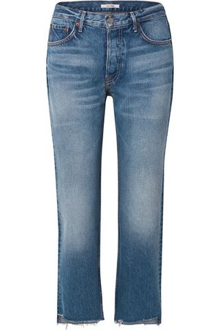 GRLFRND + Helena Cropped Distressed Mid-Rise Straight-Leg Jeans