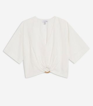 Topshop + Ivory Laundered Buckle Detail Crop Blouse