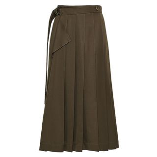 Joseph + Pleated Woven Midi Wrap Skirt