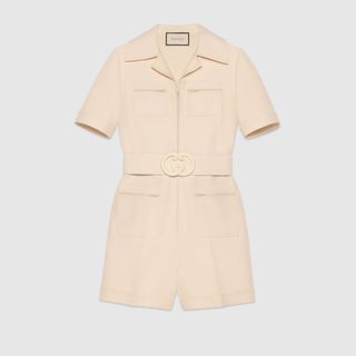 Gucci + Wool Silk Short Belted Jumpsuit