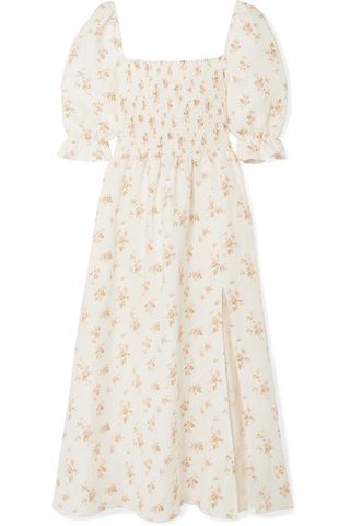 Reformation + Marabella Shirred Floral-Print Linen Midi Dress