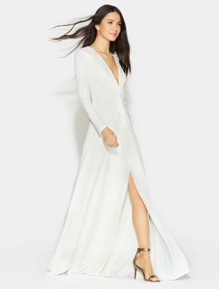 Halston Heritage + Ruched Front Column Gown