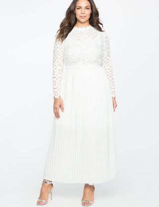 Eloquii + Lace Evening Dress with Pleated Skirt