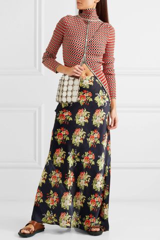 Paco Rabanne + Floral-Print Satin Maxi Skirt