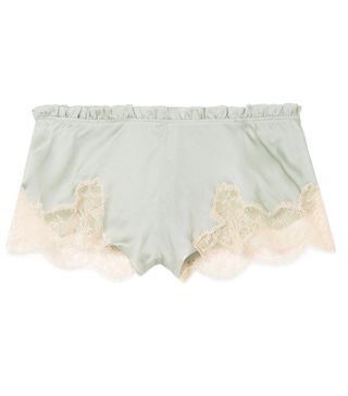 Carine Gilson + Flottant Chantilly Lace-Trimmed Silk-Satin Shorts