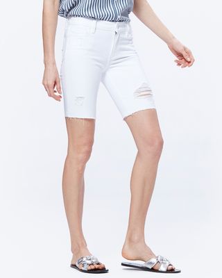 PAIGE + Jax Cut Off Short in Bright White Destructed