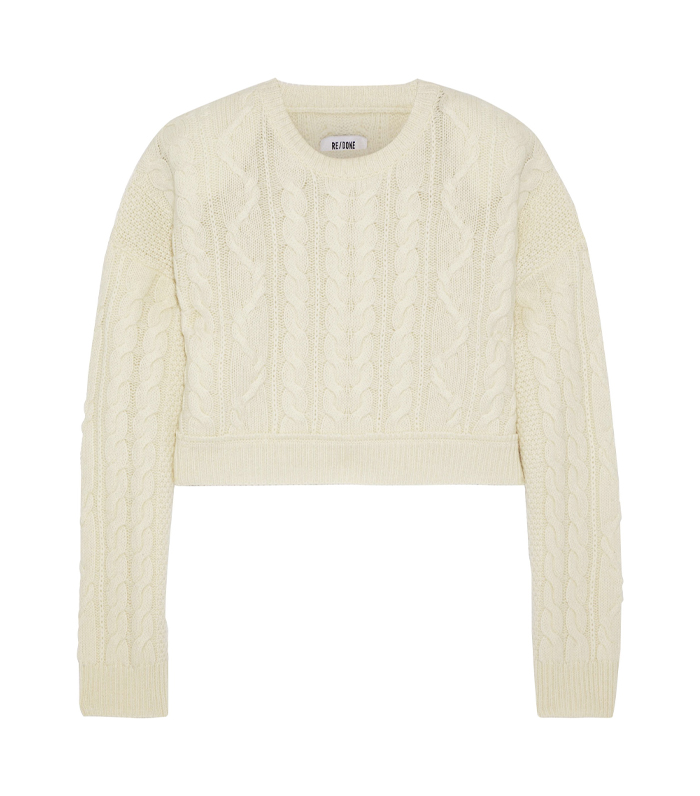 Re/Done + Cropped Cable-Knit Sweater