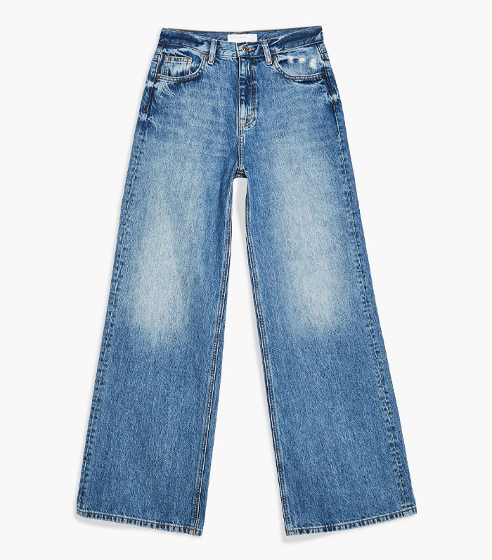 Topshop + Mid Stone Slim Wide-Leg Jeans