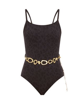 Solid & Striped + The Nina Belted Leopard-Jacquard Swimsuit