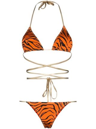 Reina Olga + Hawn Tiger Stripe Wrap-Around Bikini Set