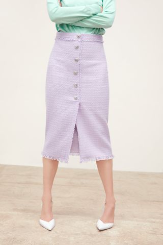 Zara + Tweed Skirt With Gemstone Buttons