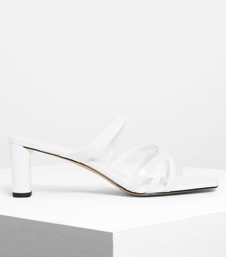 Charles & Keith + White Strappy Open Toe Mules