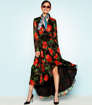 Debenhams x Richard Quinn + Red Floral Print Wrap Effect High Low Maxi Dress