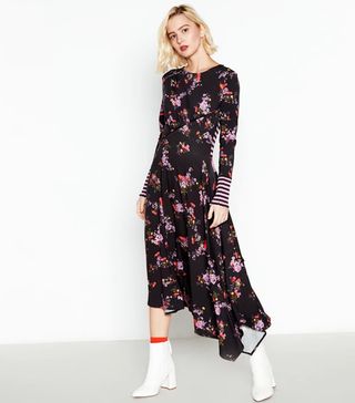 Studio by Preen + Black Floral Stripe Jersey Midi Dress