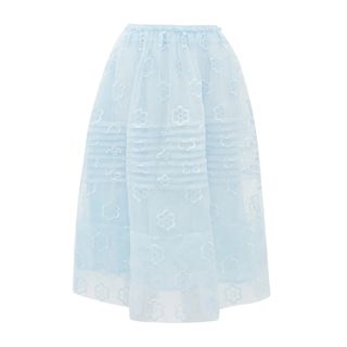 Simone Rocha + Daisy-Embroidered Pintucked Organza Skirt