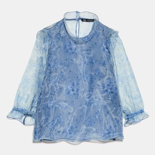 Zara + Printed Organza Blouse