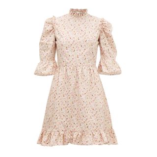 Batsheva + Puffed-Dleeve Floral-Print Cotton Mini Dress