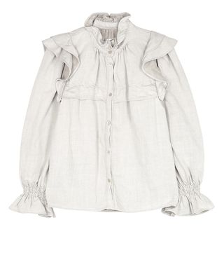 Isabel Marant Étoile + Tedy Taupe Ruffle-Trimmed Twill Shirt