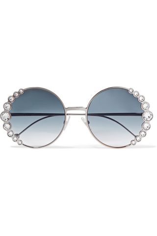 Fendi + Round-Frame Crystal-Embellished Gold-Tone Sunglasses