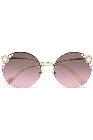 Miu Miu + Round-Frame Embellished Gold-Tone Sunglasses