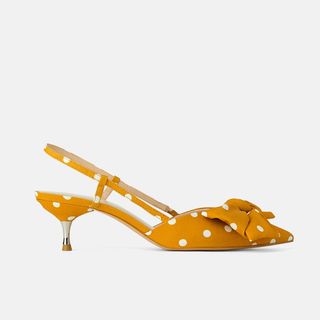 Zara + Polka-Dot Kitten Heel Shoes