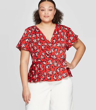 Who What Wear x Target + Flutter Sleeve Wrap Top