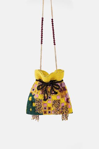 Zara + Beaded Bucket Crossbody Bag