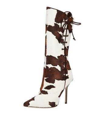 Manolo Blahnik + Vane Calf Hair Mid-Calf Boot With Lace-Up Detail