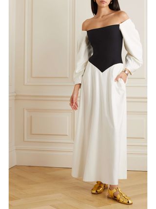 Gabriela Hearst + Lani Off-the-Shoulder Frayed Silk-Twill and Merino Wool Maxi Dress