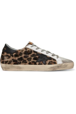 Golden Goose + Superstar Distressed Leopard-Print Calf Hair Leather and Suede Sneakers