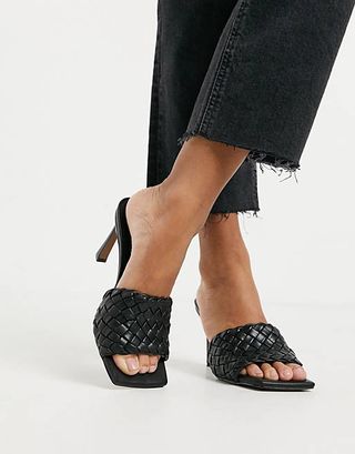ASOS + Hattie Mid-Heel Mule Sandals in Black Weave