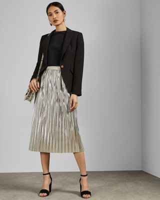 Ted Baker + Ariiana Metallic Pleated Skirt