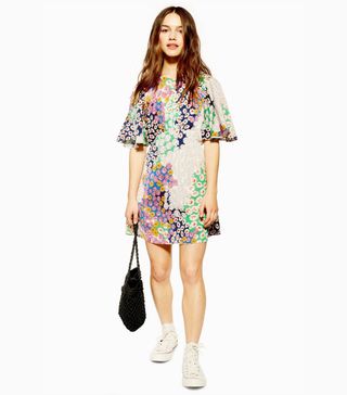 Topshop + Petite Austin Floral Print Angel Sleeve Mini Dress