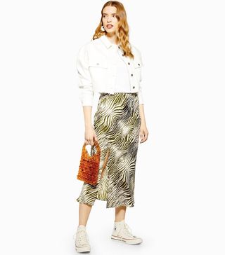 Topshop + Zebra Print Satin Bias Midi Skirt