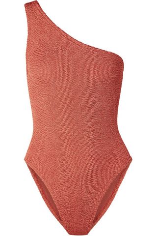 Hunza G + Nancy One-Shoulder Seersicker Swimsuit