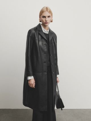 Massimo Dutti + Long Straight Fit Nappa Leather Coat