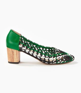 Miss Selfridge + Clementine Dark Green Woven Court Shoes