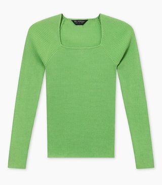 Miss Selfridge + Green Square Neck Knitted Top