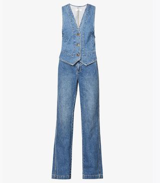 Free People + Modern Mead wide-leg high-rise jeans and denim waistcoat
