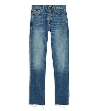 Topshop + Mid Blue Raw Hem Editor Jeans