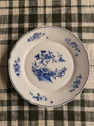 Aime Antiques + French Antique Dinner Plate Blue and White Anemone Flowers